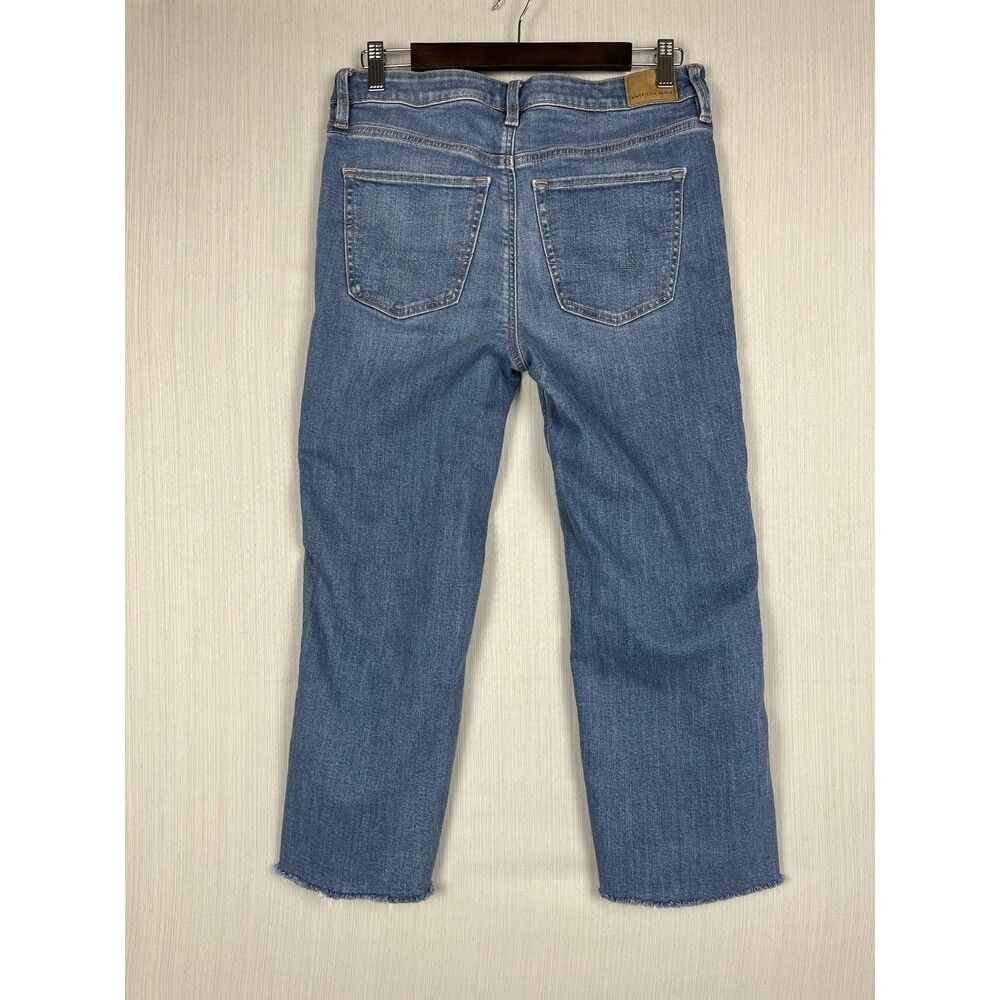 American Eagle Kick Boot Crop Jeans 6 SHORT Stretch Denim Raw Hem - Picture 4 of 13
